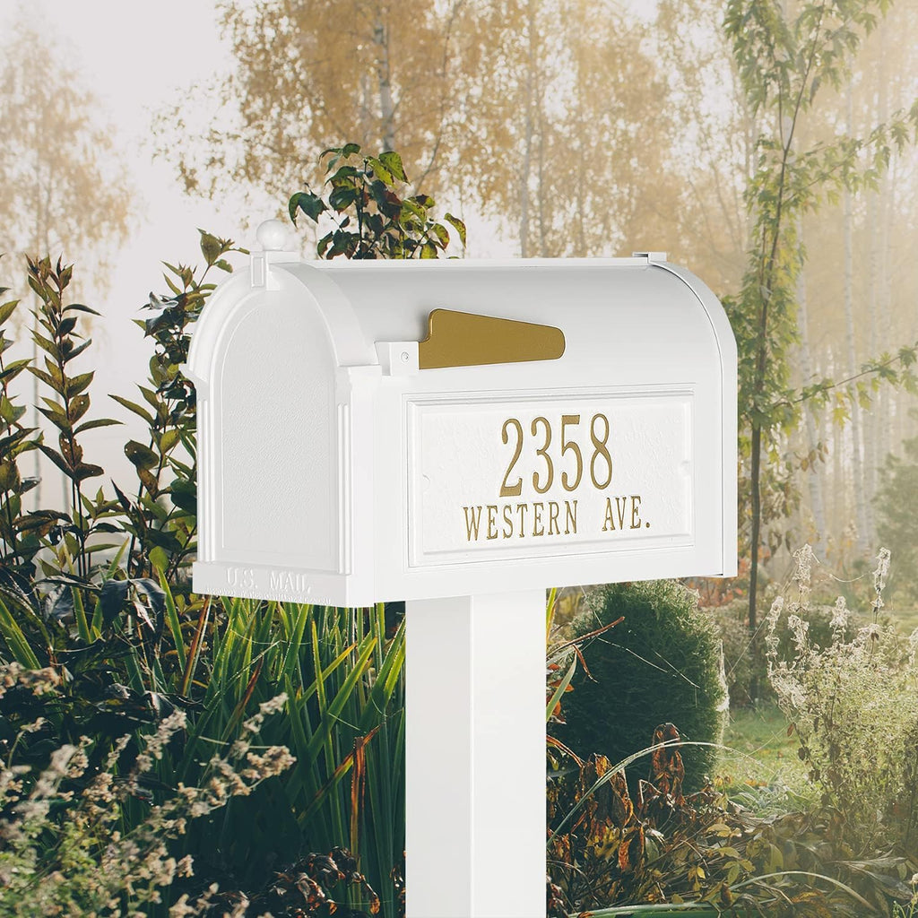 Whitehall Premium Mailbox with Side Address Plaques, Personalized Large Mailbox with Post and Address Plaque for Outside, Package Mail Box with Post (4 Colors Available)