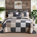 SahSahCasa Quilt King Size, King Quilt Set, 100% Cotton King Quilt Bedding Set Bedspread, Patchwork Farmhouse Quilt, Plaid Lightweight Rustic Quilts Comforter for King Bed, Beige, for All Season