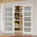 French Doors, 64' x 80', 5-Lite Frosted Glass Pantry Door, Interior Door for Home and Laundry, Solid Core & MDF with Prehung Door Jamb & Hardware Kit - Easy to Install