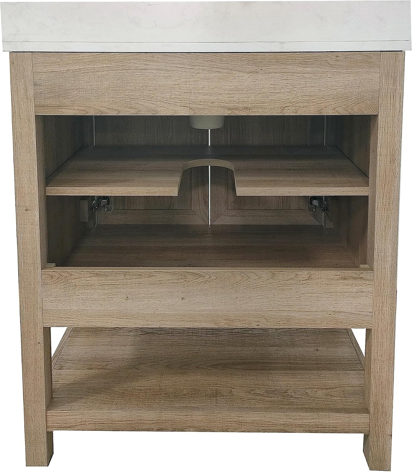 Flash Furniture Vega 30 Inch Bathroom Vanity with Sink Combo, Storage Cabinet with Soft Close Doors and Open Shelf, Carrara Marble Finish Countertop, Brown/White