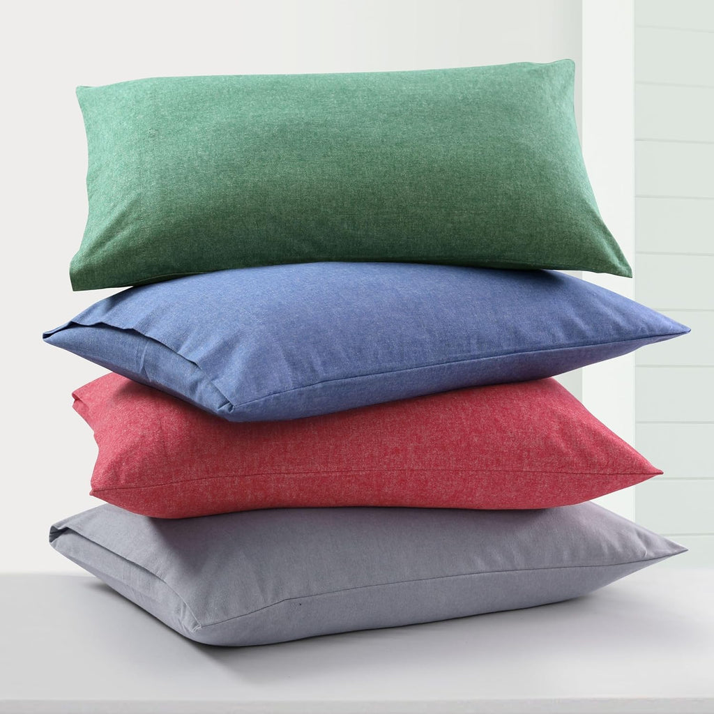 Tribeca Living Yarn Dyed 100% Cotton Queen Velvety Soft Portuguese Flannel Bed Sheet Set, Extra Deep Pocket 4-Piece Bedding Set, 180-GSM Cozy Flannel, Heather Evergreen