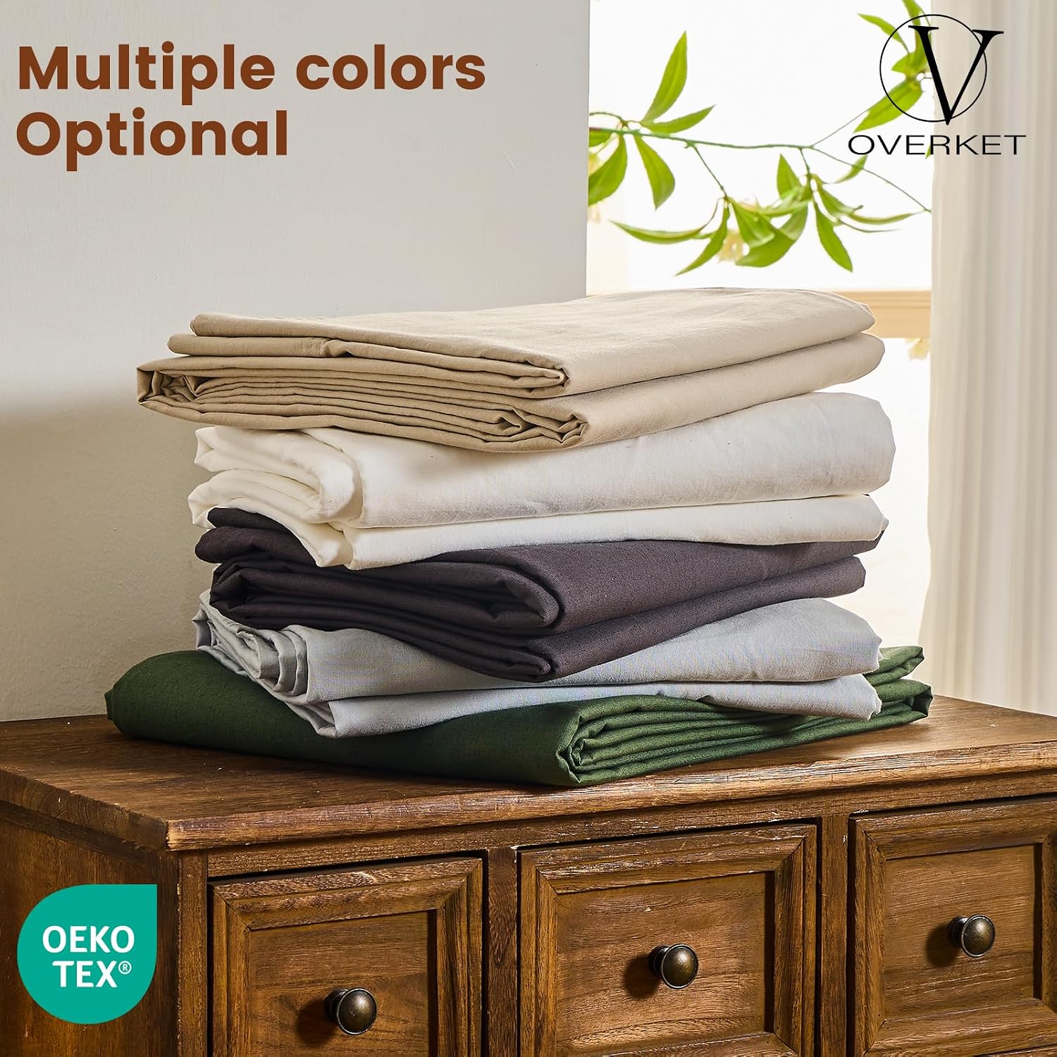 100% Linen Sheet Set Cal King Size Extra Deep Pocket Fits 18-24 Inch Mattress, Breathable & Soft, Smooth 6-Piece Set for Thick Mattresses Hotel Luxury Bedding（Cal King, Linen）
