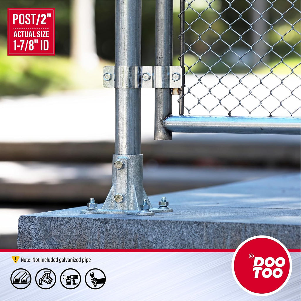 Chain Link Fence Post Flange - 2' Heavy Duty Round Post Base Bracket (6-Pack) Fits 1-7/8' Outer Diameter Fence/Mailbox/Flag Posts - Floor Mount Flange Kit