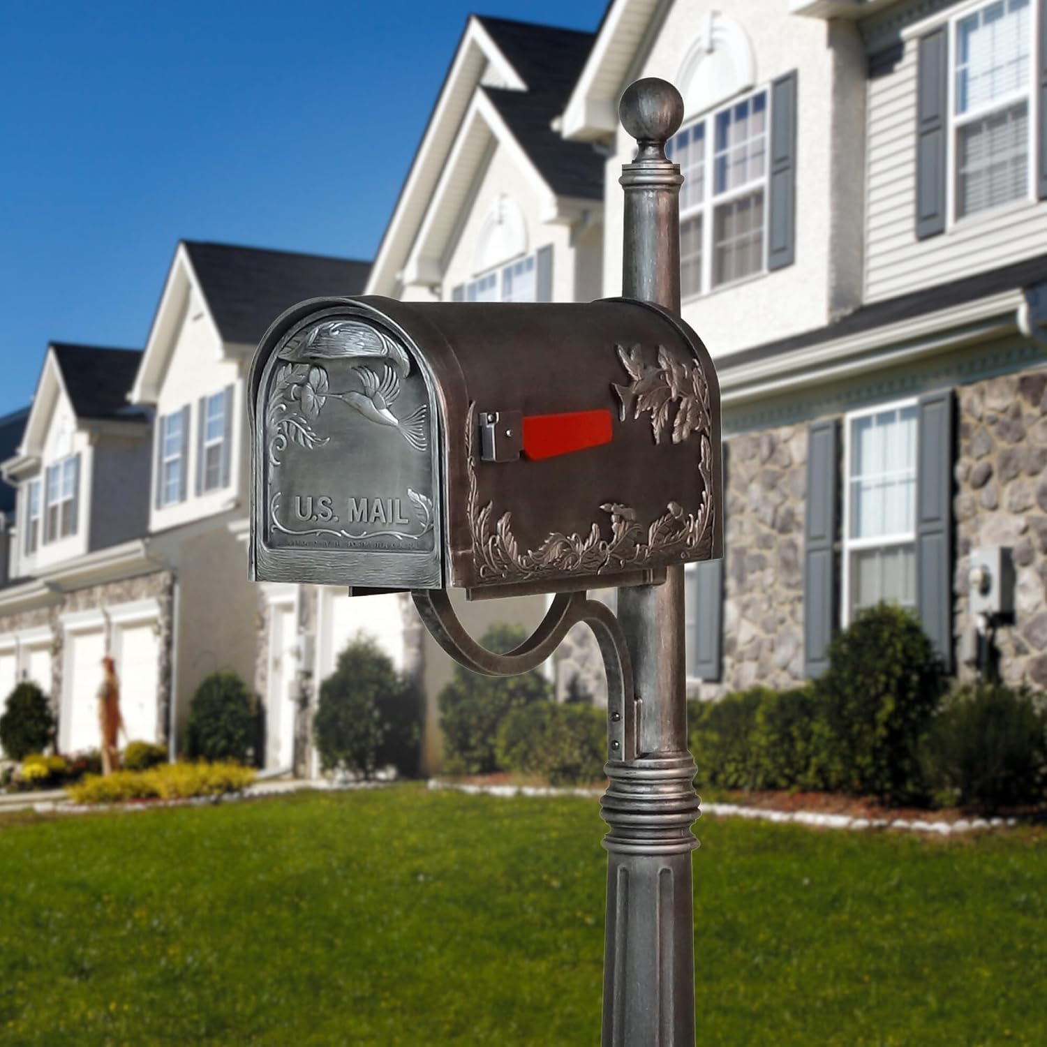 Special Lite Hummingbird Curbside Mailbox - Swedish Silver Aluminum Mailbox for Post Mount - SCB-1005-SW