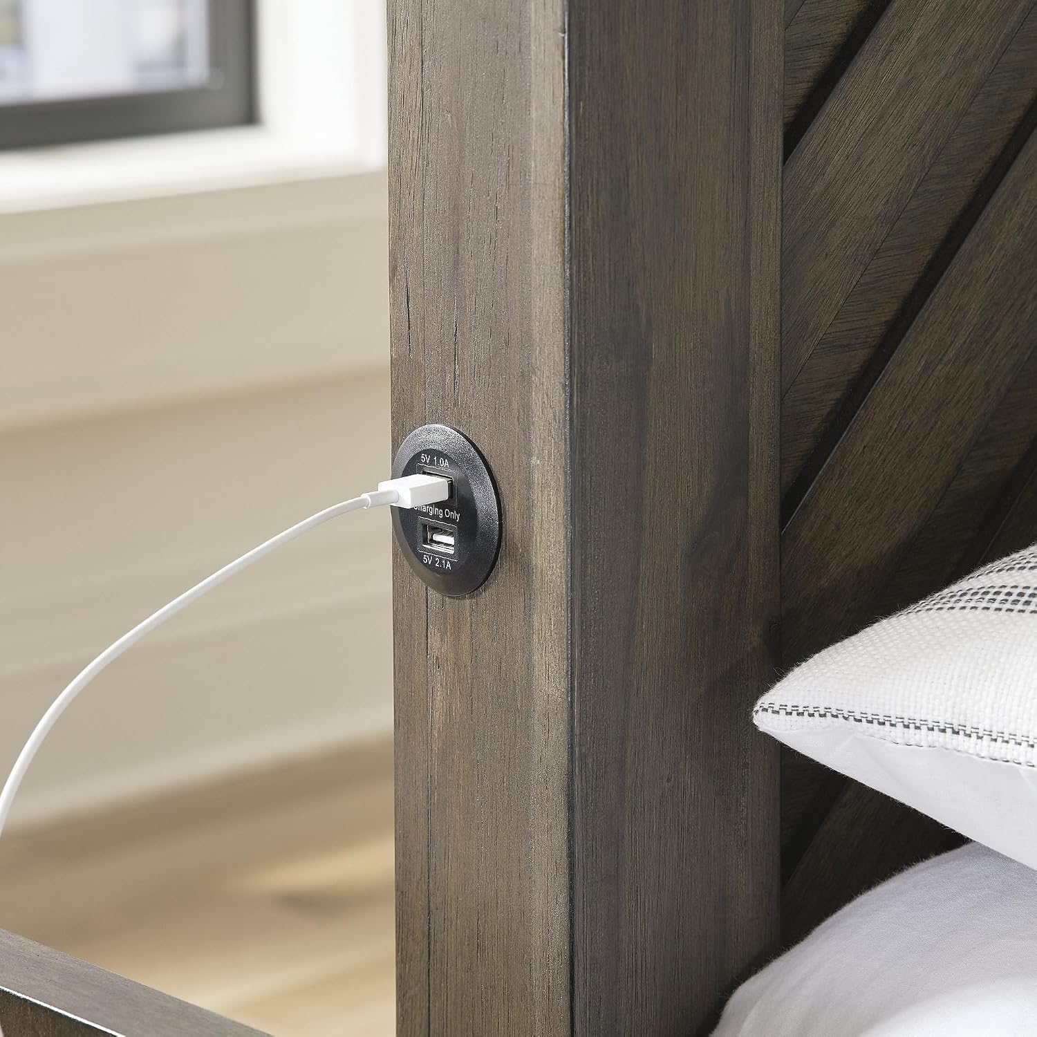 Signature Design by Ashley Arkenton Contemporary King Panel Bed with Dual USB Charging Ports, Foundation or Box Spring Needed, Dark Brown
