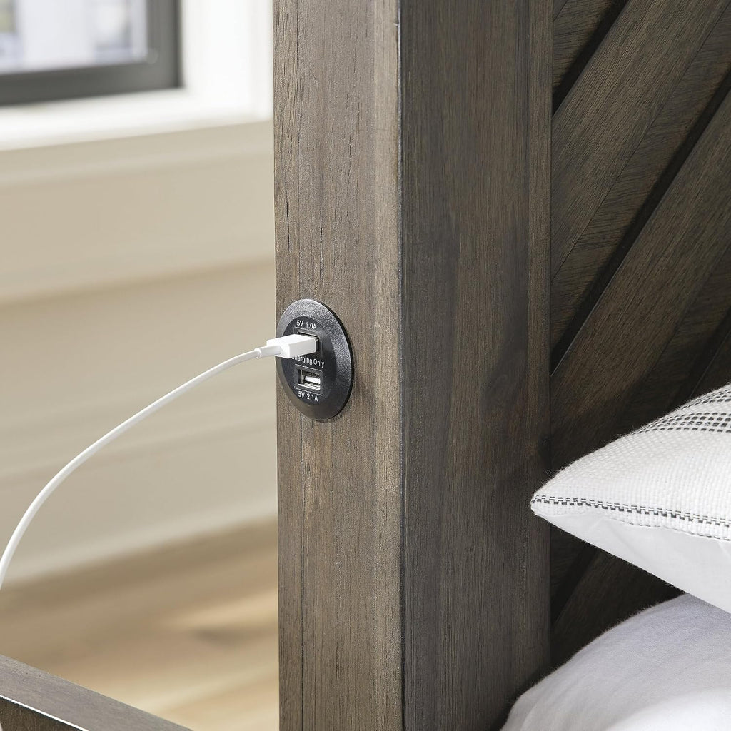 Signature Design by Ashley Arkenton Contemporary California King Panel Bed with Dual USB Charging Ports, Foundation or Box Spring Needed, Dark Brown