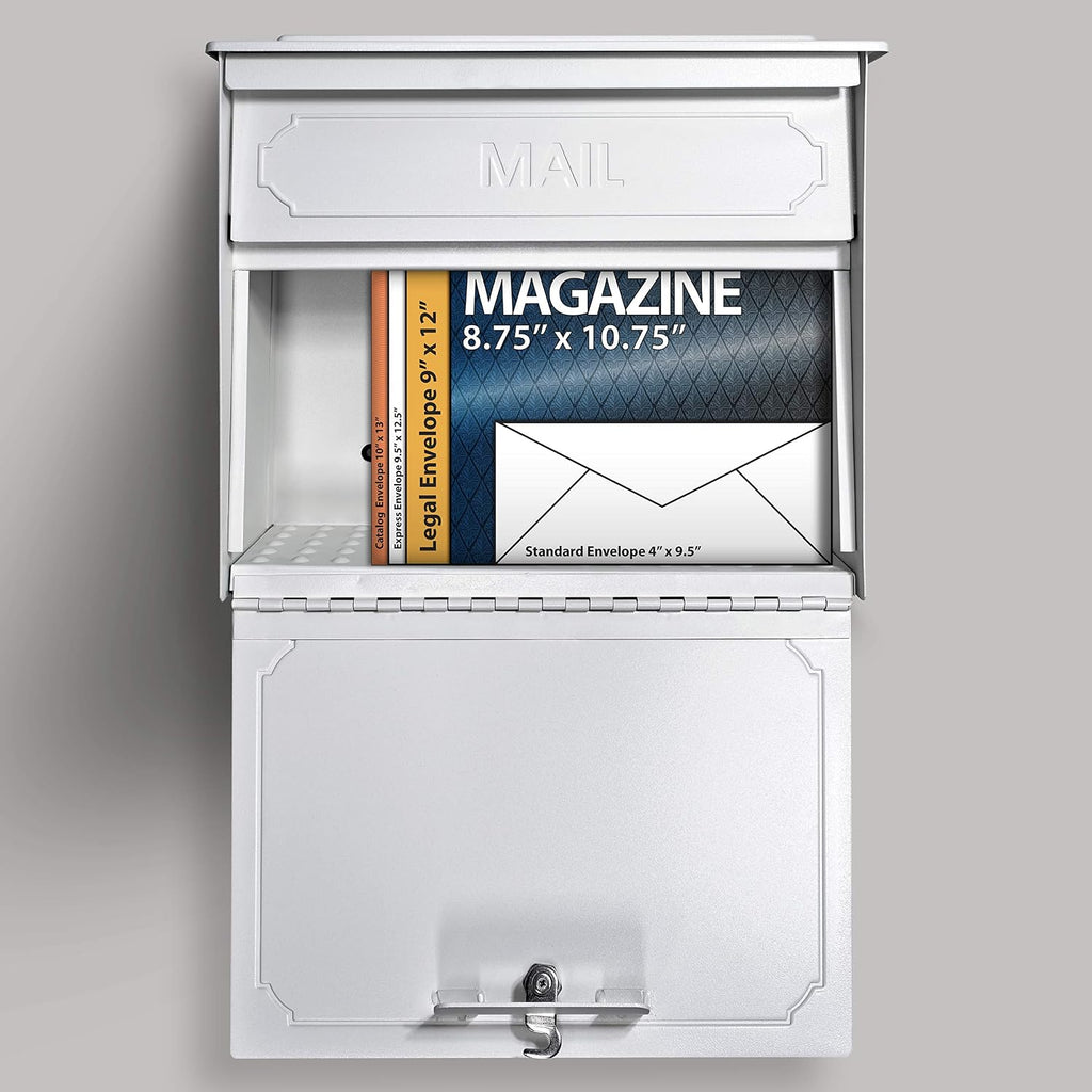 Mail Boss 7179 Townhouse Locking Security Wall Mount Mailbox, Alpine White