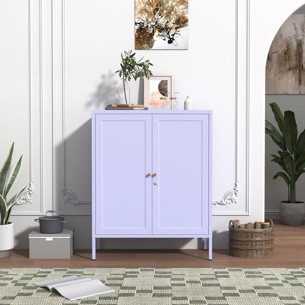 Lockable Metal Storage Cabinet Double Door Metal Cabinet Home Decor Cabinet with Adjustable Shelves Coffee Bar Cabinet Suitable for Living Room and Dining room Purple 13.8' D x 31.5' W x 36' H