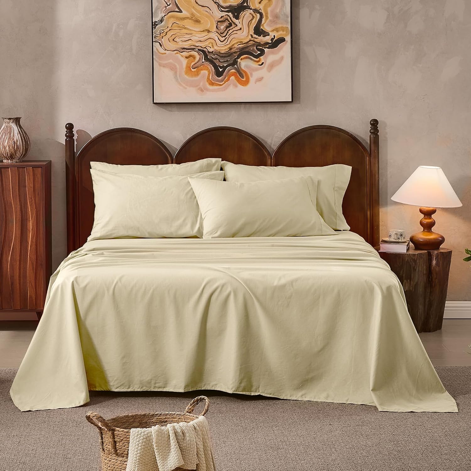 100% Linen Sheets Queen Size,Breathable & Durable 4-Piece Bed Flax Sheet Set,Soft All-Season Bedding for Hot Sleepers 16' Deep Pocket Oeko-TEX Certified,（Queen, Brown Taupe）
