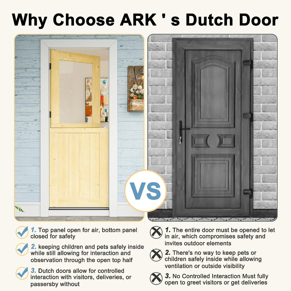 36' x 80' Exterior Dutch Entry Door (Front/Outside) - 1.75' Solid Pine with 1-Lite Glass, Half Panel,Interior Doors Slab for Home Entryway/Back w/4 Hinges+1 Latch +1 Slab+1 Lock Set