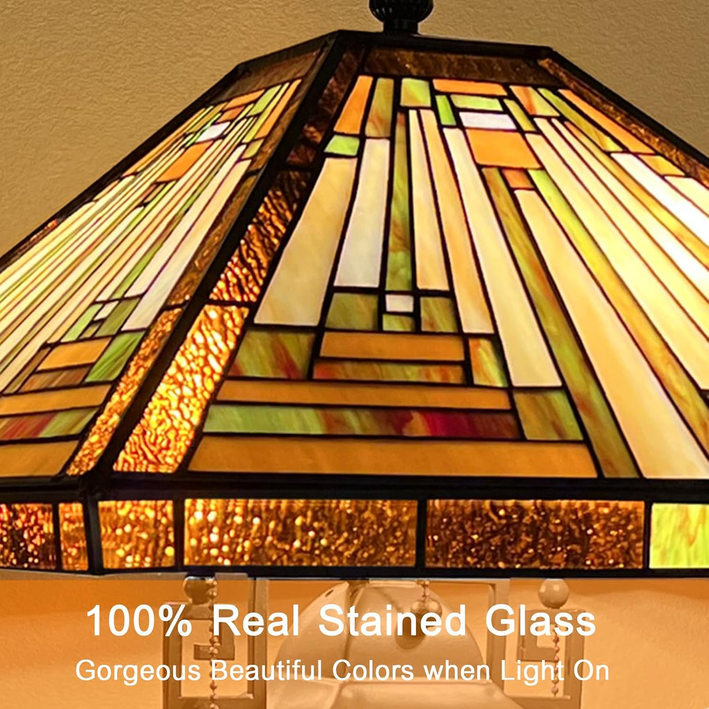 Capulina Tiffany Lamp Stained Glass Table Lamp 16X16X24 Inches Mother-Daughter Vase Amber Brown Mission Tiffany Style Desk Reading Lamp for Living Room Bedroom Study Home Office