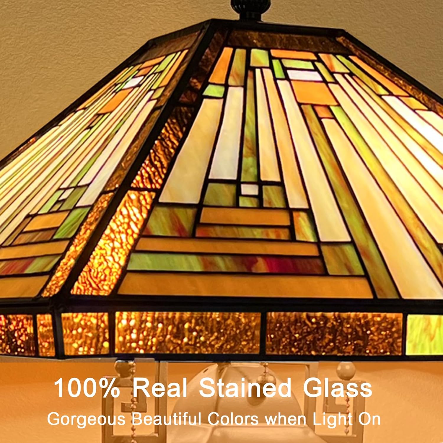 Capulina Tiffany Lamp Stained Glass Table Lamp 16X16X24 Inches Mother-Daughter Vase Amber Brown Mission Tiffany Style Desk Reading Lamp for Living Room Bedroom Study Home Office