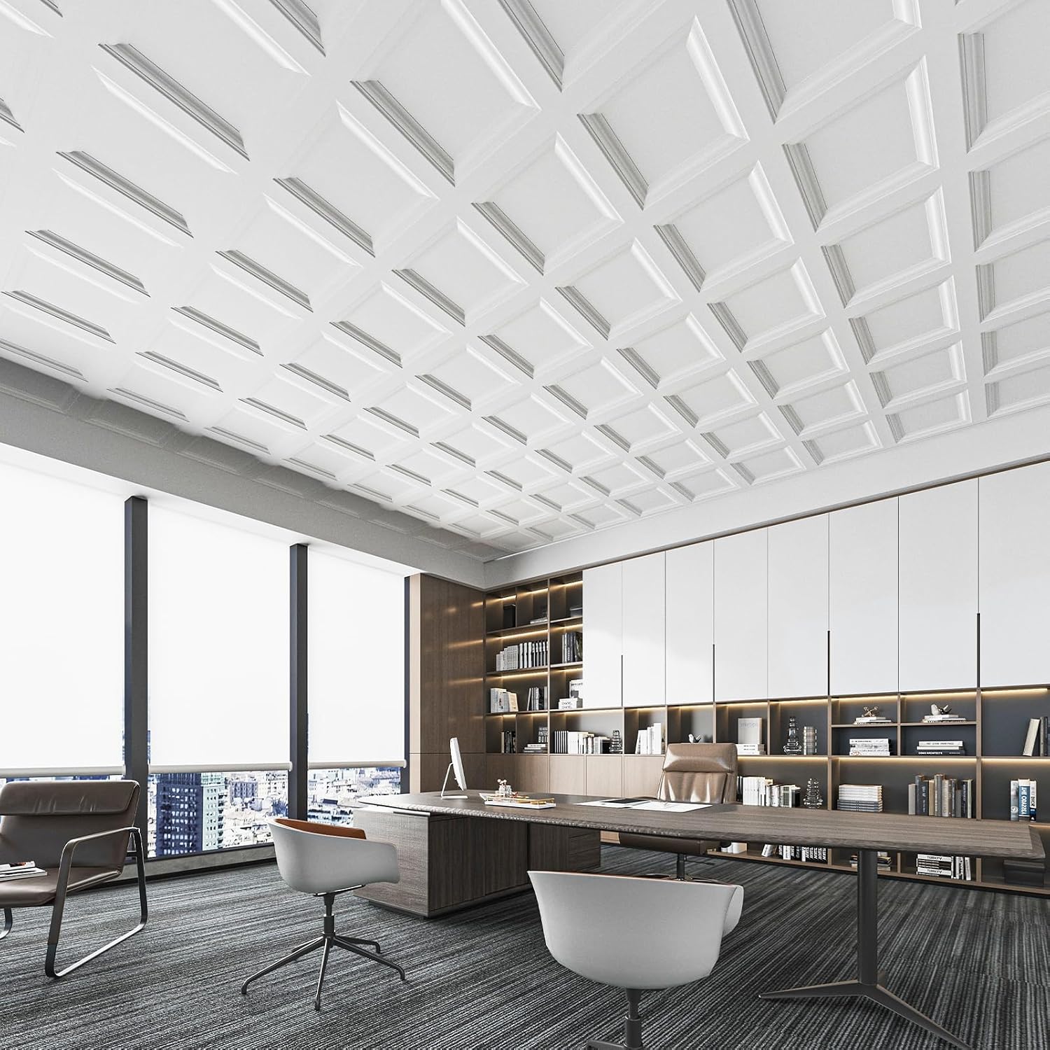 Art3d Drop Ceiling Tiles 36 Pack, 2ft x 2ft PVC Glue-up Ceiling Tiles, 24x24 Wall Tiles for Indoor Decor, Home, Office, Coffee Shop, Restaurant, Gym, Multi-Pack, Covers 144 Sq. Ft, Square White