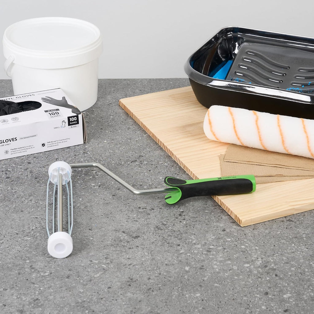 Restaurantware Paint Roller Frame 9 Inch 5-Wire Cage 12 Roller Frame Heavy Duty Soft Grip Handle Threaded for Extension Poles Coating Supplies for House Painting, Walls, Ceilings, Floors, and Decks