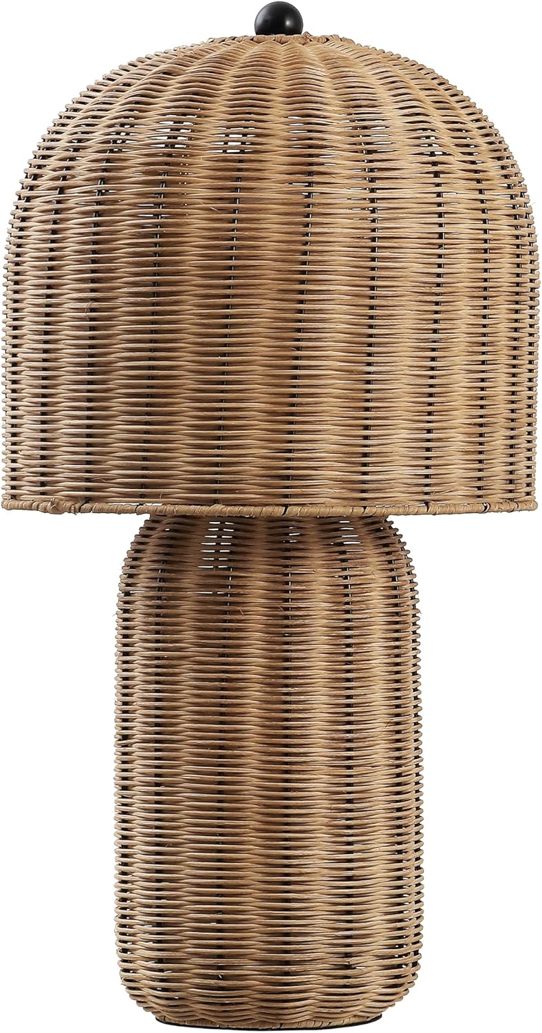 JONATHAN Y 22.5' Natural Brown Modern Coastal Woven Rattan Arched Table Lamp, Scandinavian Minimalist Bedside Lamp for Living Room, Bedroom, LED Bulb Included JYL5702A
