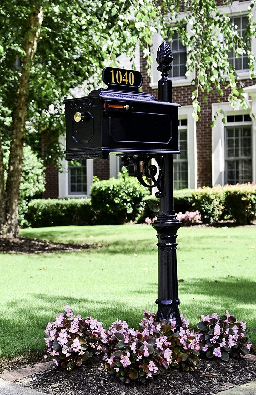 Emerson Black Mailbox with Address Plaque, Flag, and Numbers Included Complete Luxury Mailbox and Post Combo Kit (Emerson)