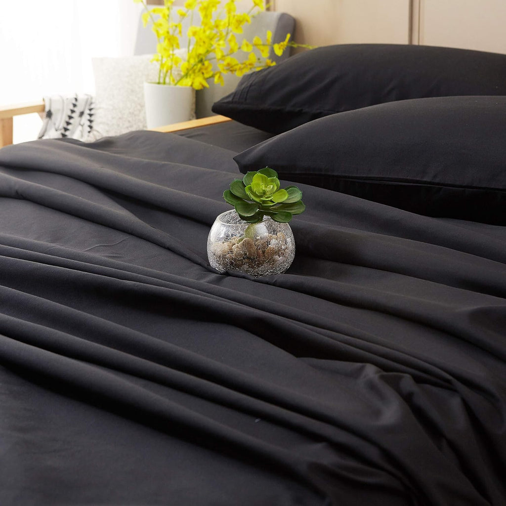 Super Soft Luxury Premium Quality 800 TC Egyptian Cotton 6 Piece Bedding Bed Sheet Set Eco Friendly Wrinkle Free Sheets 20-Inch Deep Pocket Queen Black