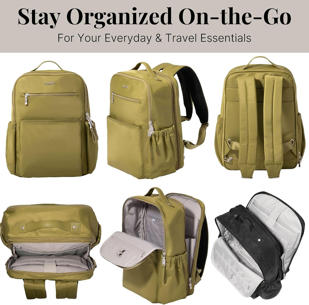 Baggallini Tribeca Expandable Laptop Backpack - 15'x11' Lightweight RFID Computer Bag for Work & Travel with Luggage Sleeve