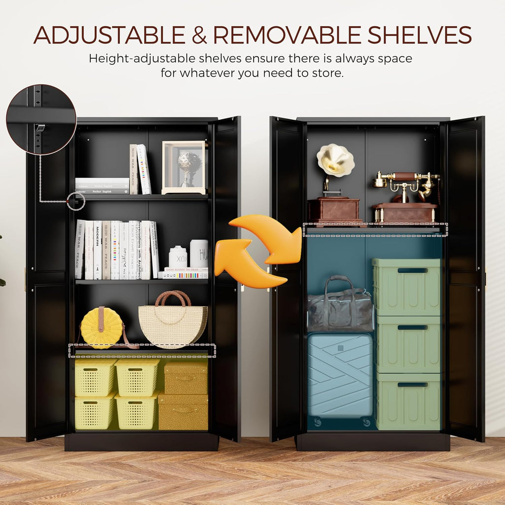 60' Tall Metal Pantry Cabinet, Black Kitchen Pantry Storage Cabinet with Doors and 3 Adjustable Shelves, Cupboard for Kitchen, Dining Room, Living Room, Bathroom