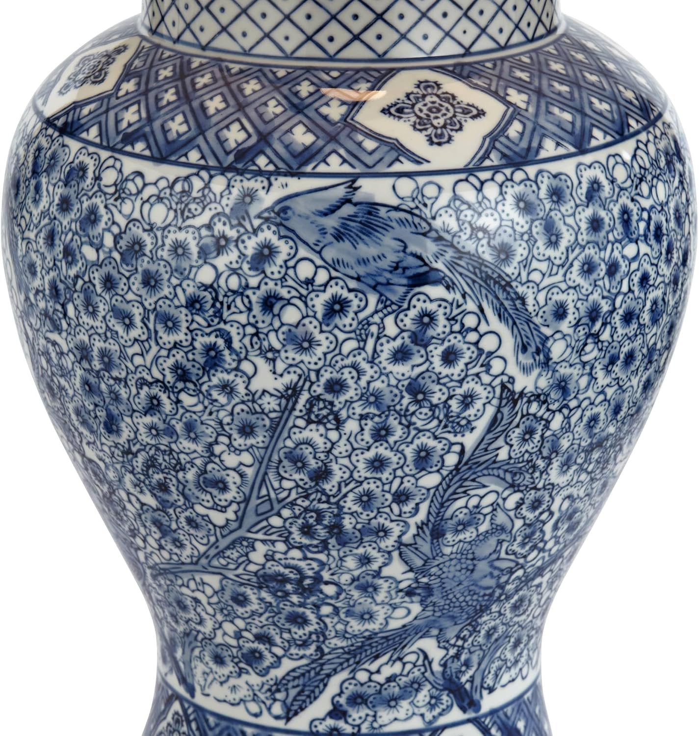 Barnes and Ivy Shonna Asian Chinese Ginger Jar Table Lamp 27' Tall Porcelain Blue White Bird and Branch Bell Shade Decor for Living Room Bedroom House Bedside Nightstand Home Office Entryway