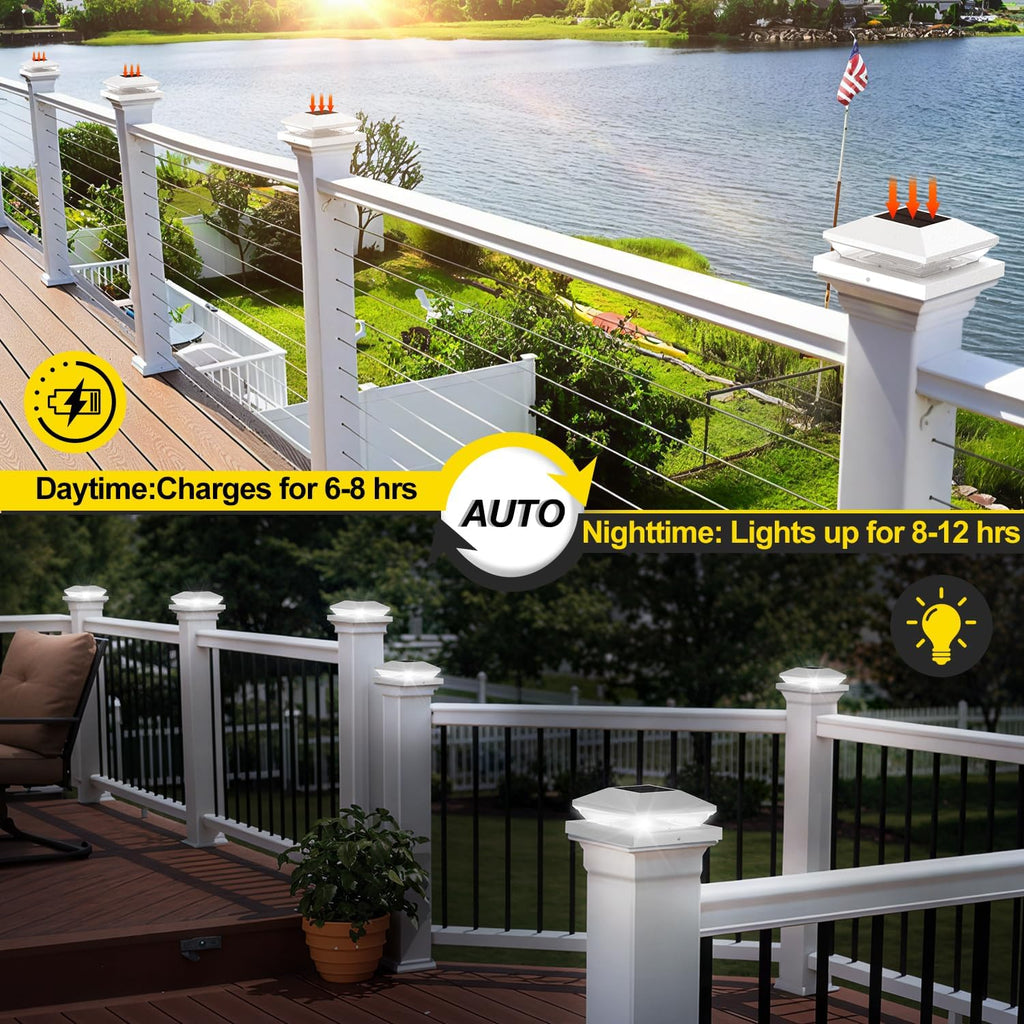 T-SUN Bright Solar Powered Fence Post Cap Lights 18 Pack – for Vinyl (4x4/5x5) & Wooden (3.5x3.5/5.5x5.5) Posts with Warm/Cool White for Mailbox, Patio, Porch