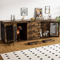 Rophefx 94.5' Dog Crate Furniture for 2 Dogs, Large Dog Kennel Furniture with 3 Storage Drawer, Wooden Dog Cage with 4 Bowls, Indoor Dog House TV Stand with Locks for Large Medium Dog, Rustic Brown
