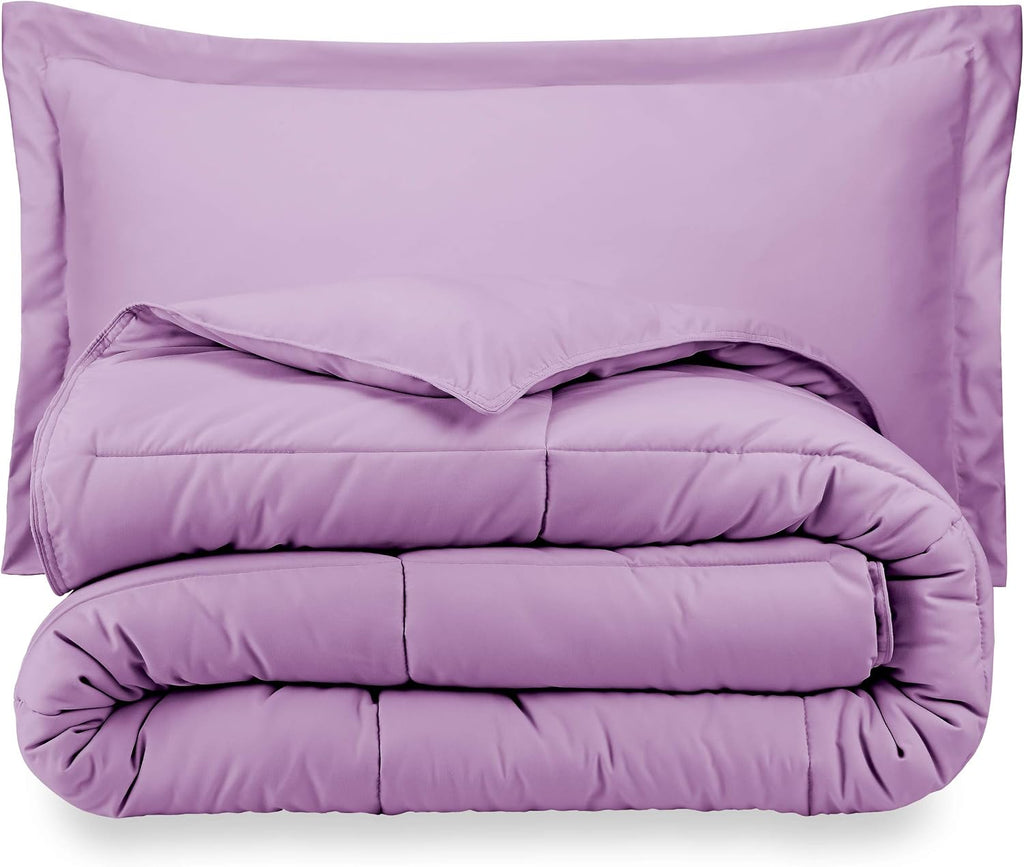 Oversized Queen All-Season Cooling Warmth Comforter Set – 3 Piece Bedding – 100% Egyptian Cotton, Long-Staple & Silky Soft – Luxury Hotel-Quality Duvet Insert – Machine Washable - Lilac