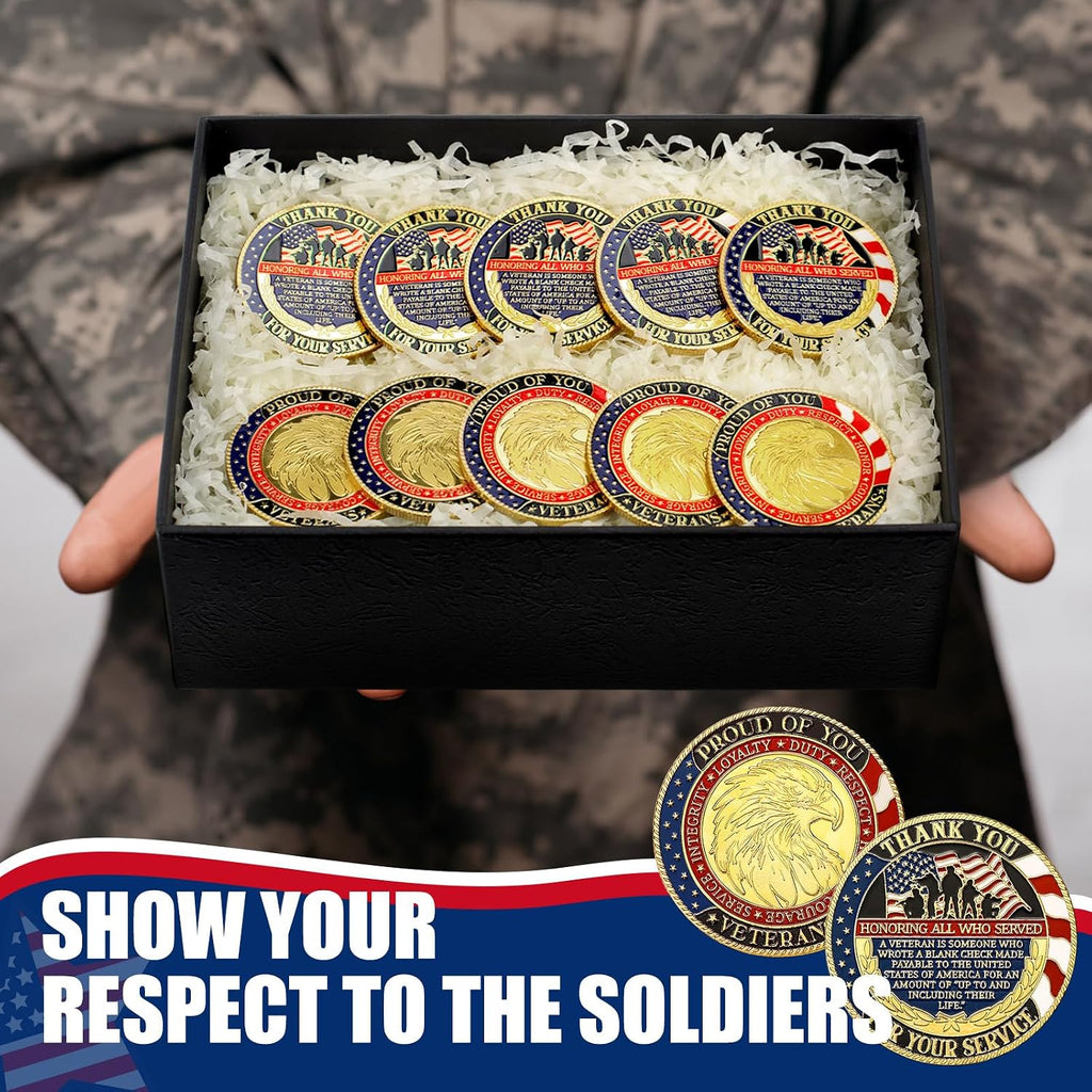 Siifert 100 Pcs Military Challenge Coins Independence Day Veteran Commemorative Thank You for Your Service Round Metal Christian Coin for Collectors Military Church School Party Collectible Souvenir