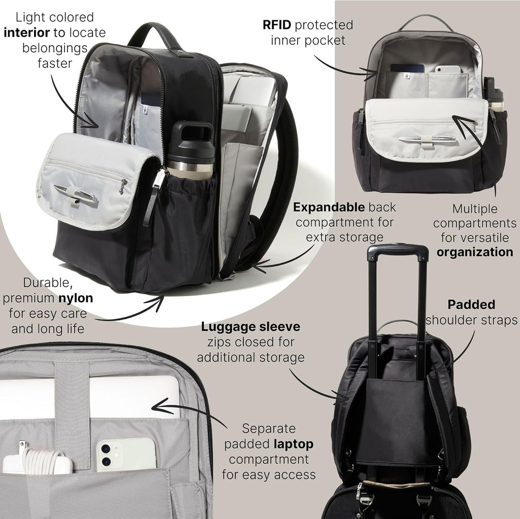 Baggallini Women's Tribeca Expandable Laptop Backpack, Black