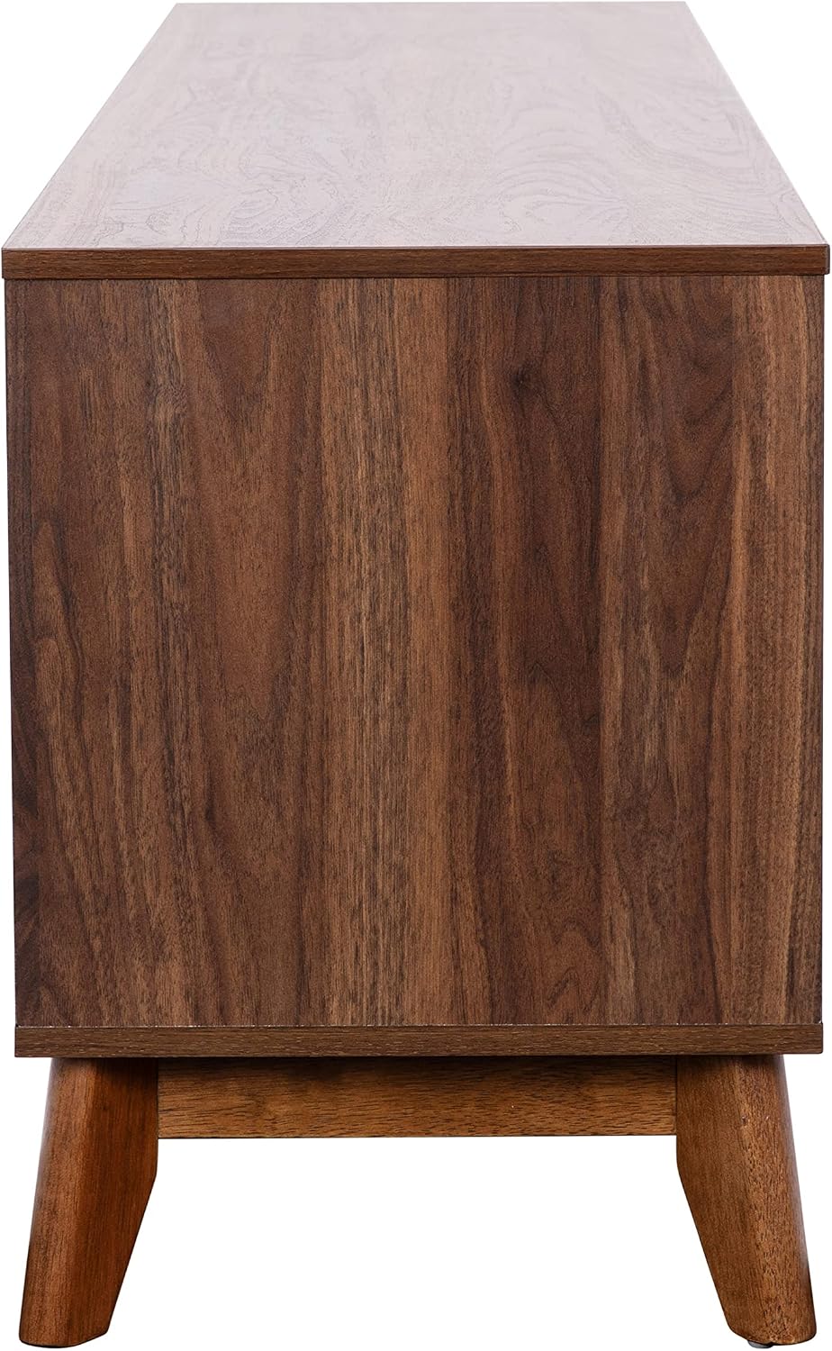 Flash Furniture Hatfield Mid-Century Modern TV Stand For 65+ Inch TV's - Walnut Laminate Finish - 70 Inch Media Center - Adjustable Center Shelf - Soft Close Doors