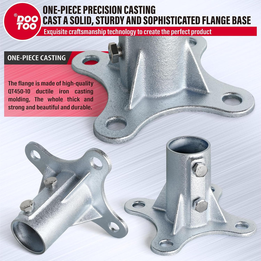 Chain Link Fence Post Flange - 2' Heavy Duty Round Post Base Bracket (6-Pack) Fits 1-7/8' Outer Diameter Fence/Mailbox/Flag Posts - Floor Mount Flange Kit