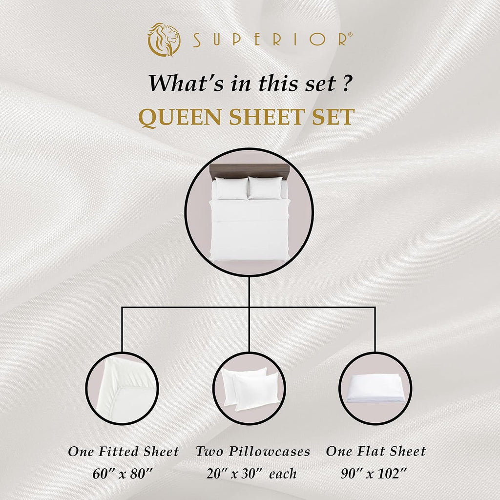 Superior Egyptian Cotton 530 Thread Count Bed Sheet Set, 1 Elastic Deep Pocket Fitted Sheet, 1 Flat Sheet, 2 Pillowcases, Soft Bedding, Luxury Sheets, Sateen Weave, Queen Size, Cafe