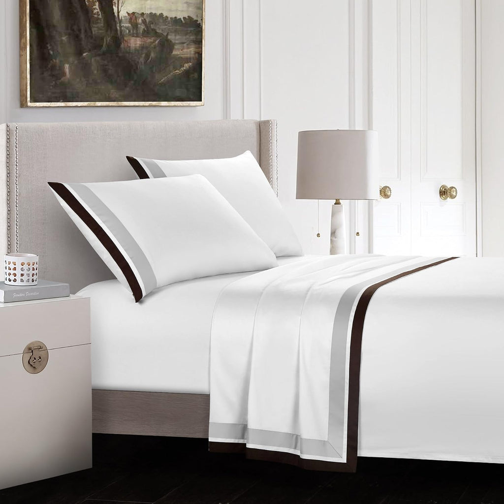 Casabolaj Shading 100% Egyptain Cotton Sateen Sheets Set,Hotel Collection Luxury Modern Style,400 Thread Count(White,King)
