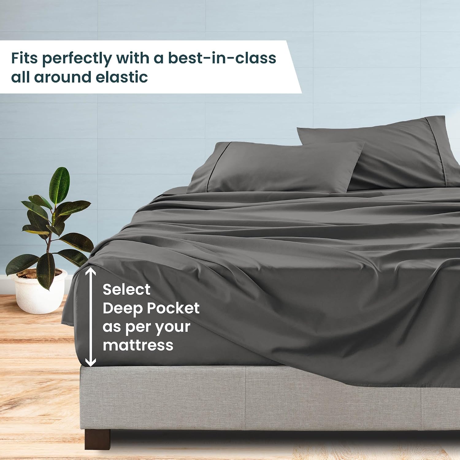 1000 Series - 100% Egyptian Cotton Sheet Set Soft & Comfy Breathable Hotel Quality Luxury Bedding -Queen Size Fits Mattress Up to 18-20' Deep (Solid, Grey)
