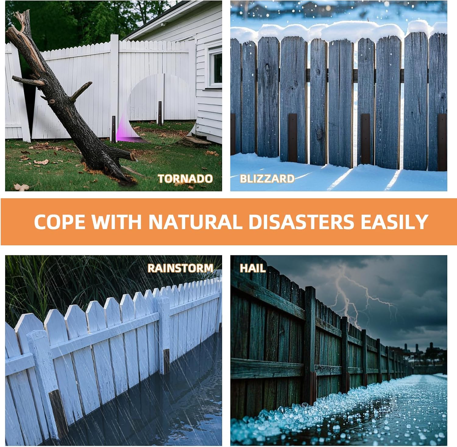 Fence Post Repair Kit, Quick Fix for Leaning/Broken 4x4/6x6 Fence Post Repair Stakes Kit Heavy Duty, Adjustable Angle, Solid Metal Anti-Rust Paint, 4 Pack/Brown