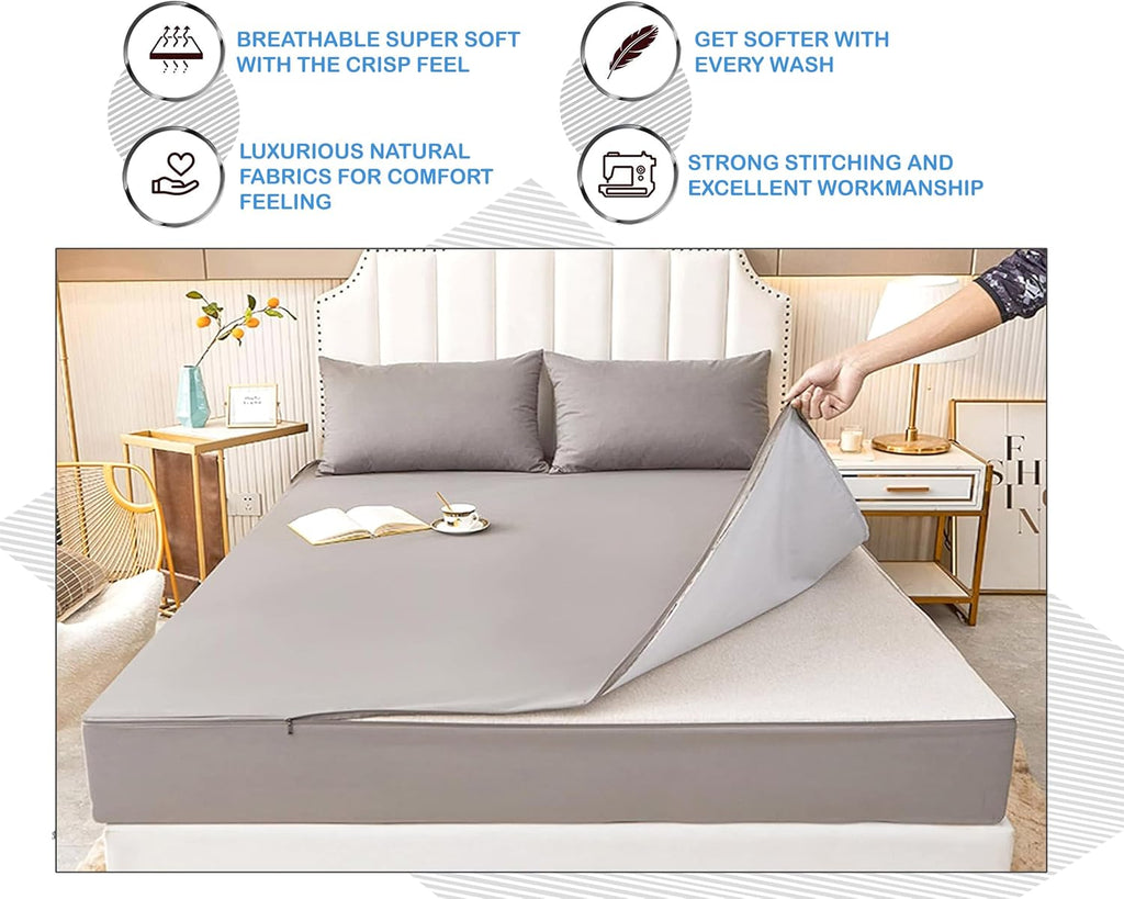 Zip On Sheets Queen Size Zipper Fitted Sheet - Includes 1 Fitted Base + 2 Zip On Sheet - Upto 16' Inch Deep Pockets - Easy to Use, Won't Pop Off - Soft Microfiber Queen Size 60X80 - Silver Gray