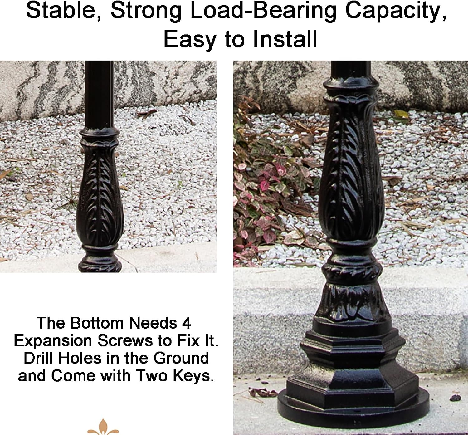 Mailboxes for Outside, Cast Aluminum Mailbox with Post, Heavy Duty Metal Mailbox with 2 Keys, for Home, Garden, Office(Brass)