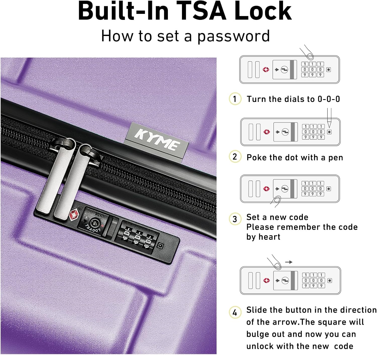 KYME Luggage Sets 2 Piece Suitcase Set Hardshell 20 inch/24 inch Luggage with Spinner Wheels Hardside PC+ABS Checked Medium Suitcase with TSA Lock for Women Lt Purple