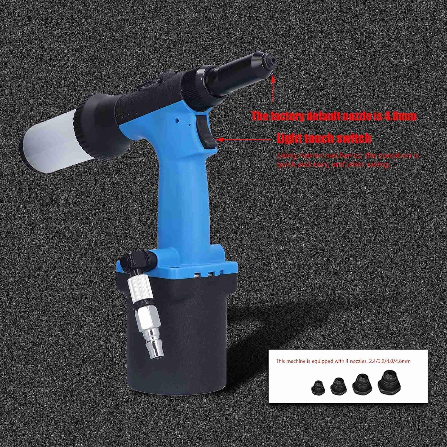 Pneumatic Rivet Gun KV - 7081X, Air Riveting Tool with 18.0KN Pulling Force, Self - Priming Hydraulic Design for 2.4-4.8mm Aluminum Iron Stainless Steel Rivets,
