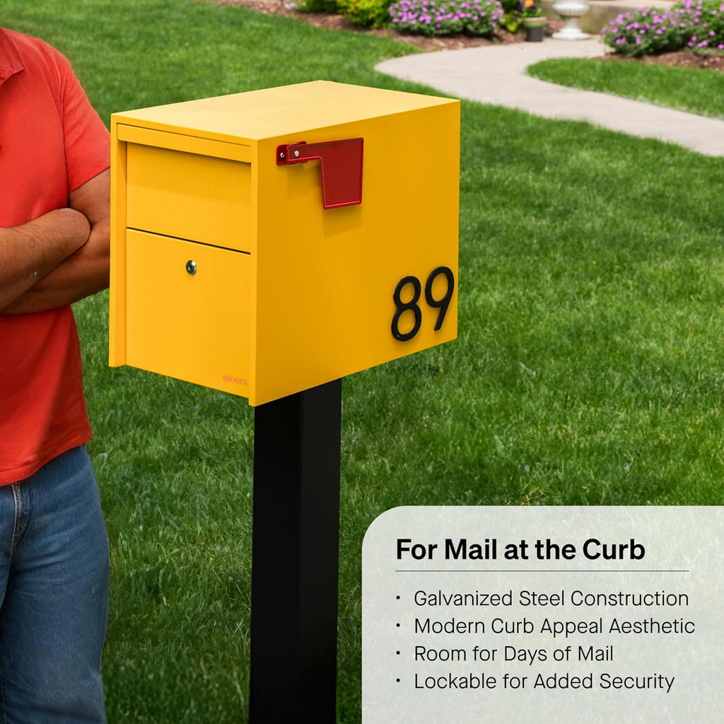 Adoorn Lockable Post Mount Mailboxes for Outside - Large Anti-Theft Locking Mailbox for Packages and Letters - Weatherproof Construction - Durable Steel - 15.5' H x 12' W x 18.5' D - Yellow