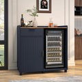 Coffee Bar Cabinet with Fridge Space&Fluted Door, Mini Fridge Cabinet with Wine Storage, Modern Sideboard Buffet Cabinet for Dining Room, Living Room, Kitchen, Blue