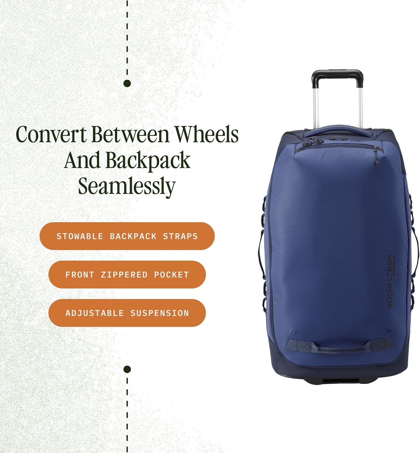 Eagle Creek Expanse 2-Wheel 29' Convertible Luggage Durable Luggage with Backpack Straps Water-Resistant, Expandable, Lockable Zippers Travel Gear Hauler - Pilot Blue