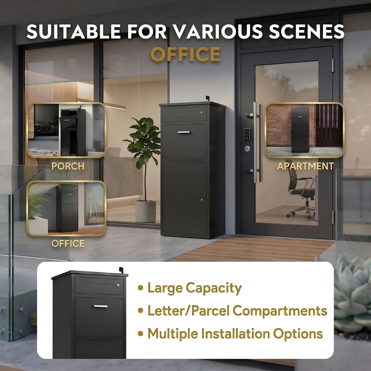 Package Delivery Boxes for Outside,44'H Steel Large Parcel Drop Box for Outdoor and Porches,Packages Mails Anti-Theft Waterproof Lock Box(Black,No Assembly Required)