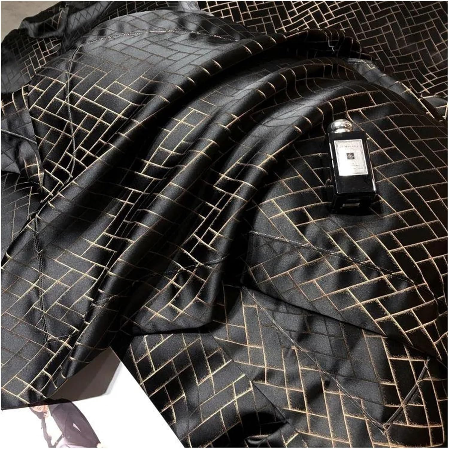 Luxury Black Gold Yarndyed Jacquard Egyptian Cotton Smooth Duvet Cover Queen King Bedding Set Flat Sheet Pillowcases, for All Seasons(Black Gold,Queen)