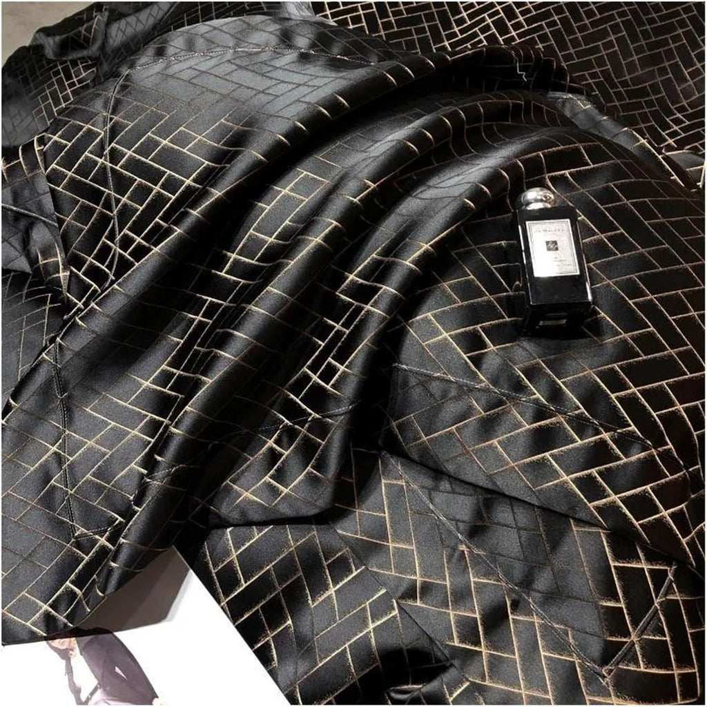 Luxury Black Gold Yarndyed Jacquard Egyptian Cotton Smooth Duvet Cover Queen King Bedding Set Flat Sheet Pillowcases, for All Seasons(Black Gold,King)