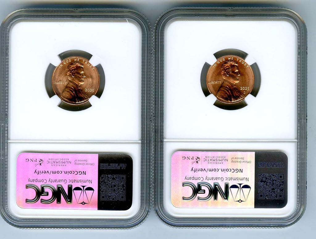 2025 P & D US MINT LINCOLN PENNY UNION SHIELD 2 COIN SET - FIRST RELEASES Cent NGC MS66 RD