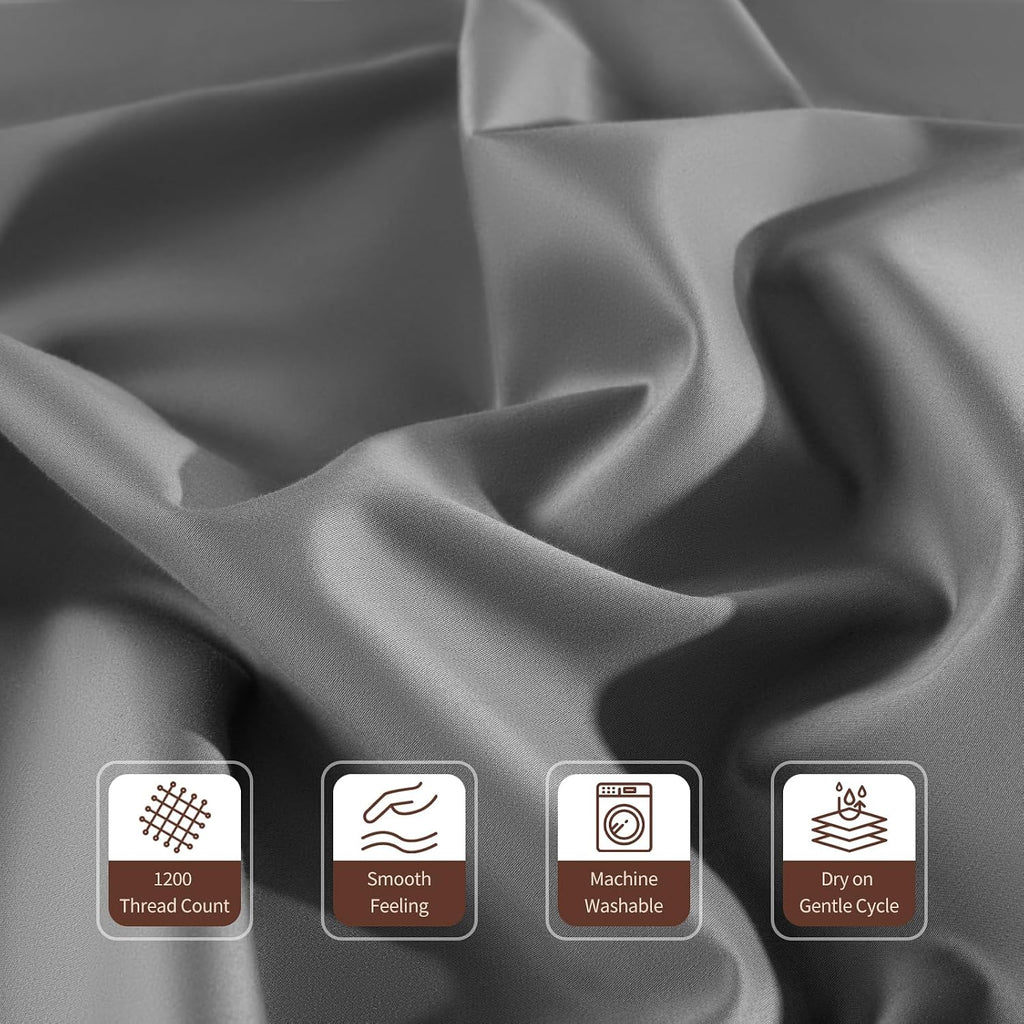 100% Egyptian Cotton Sheets 1200 Thread Count Full Size Bedding Sets 4 Pcs, Fitted Sheet Up to 16' Deep Breathable All Seasons (Full, Gray)