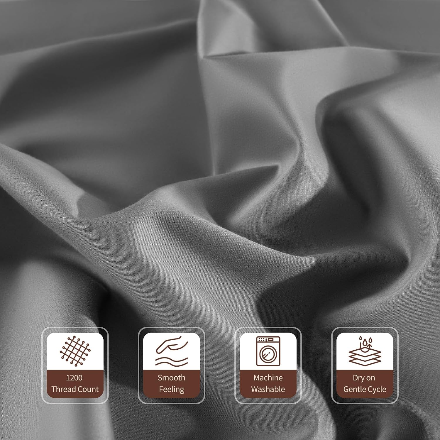 100% Egyptian Cotton Sheets 1200 Thread Count Full Size Bedding Sets 4 Pcs, Fitted Sheet Up to 16' Deep Breathable All Seasons (Full, Gray)