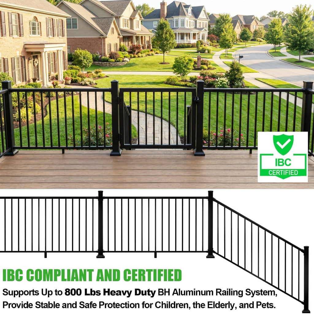 36 in. H x 6 ft. Heavy Duty BH Aluminum Straight Picket Railing, Porch and Deck Railing Kit Supports Up to 800 Lbs, IBC Compliant and Certified, AAMA2604 Powder Coating, Textured Black