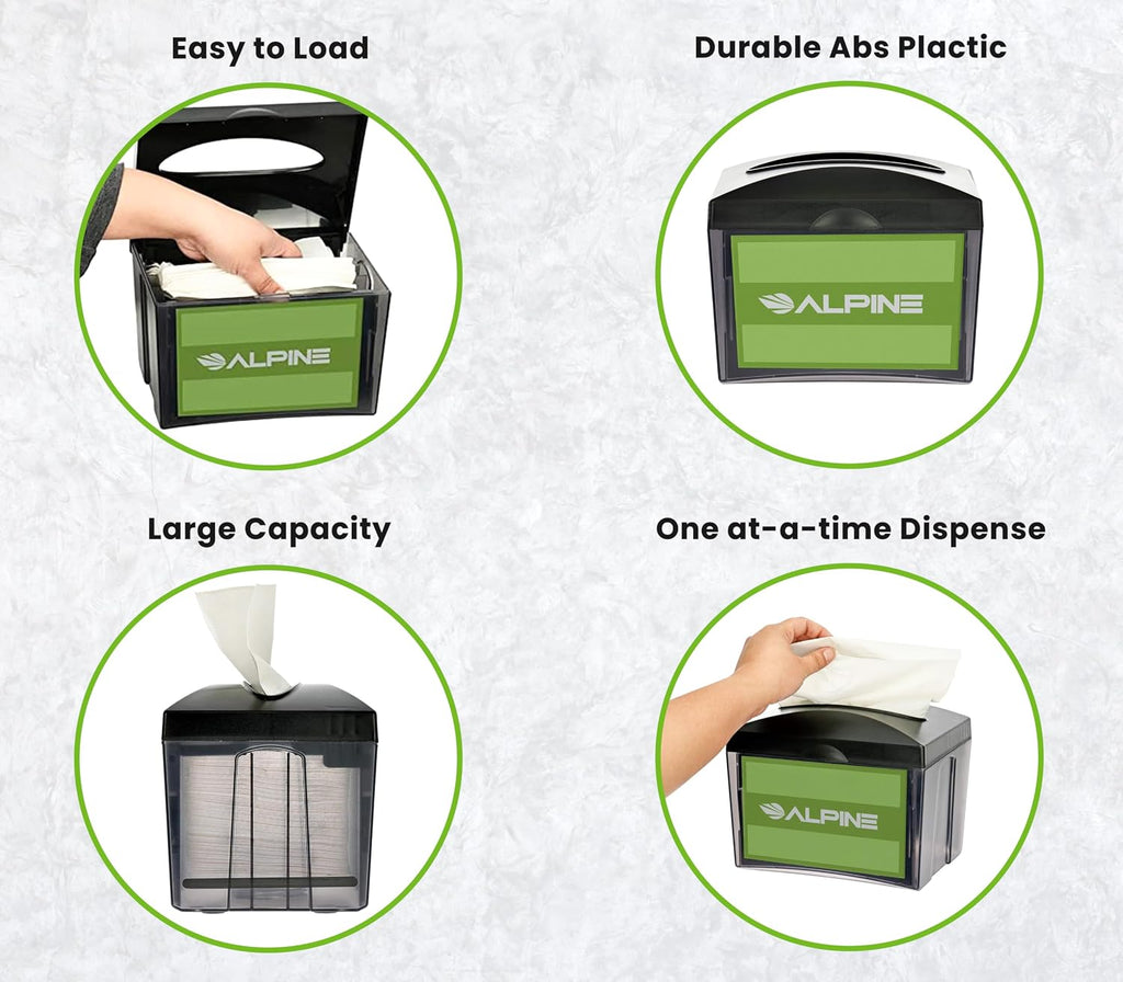 Alpine 6 Pack Tabletop Commercial Napkin Dispenser Restaurant Napkin Holder for Interfold Napkins with 2 Side Marketing Space Insert for Restaurants, Cafeterias, Food Trucks, Clubs - Black